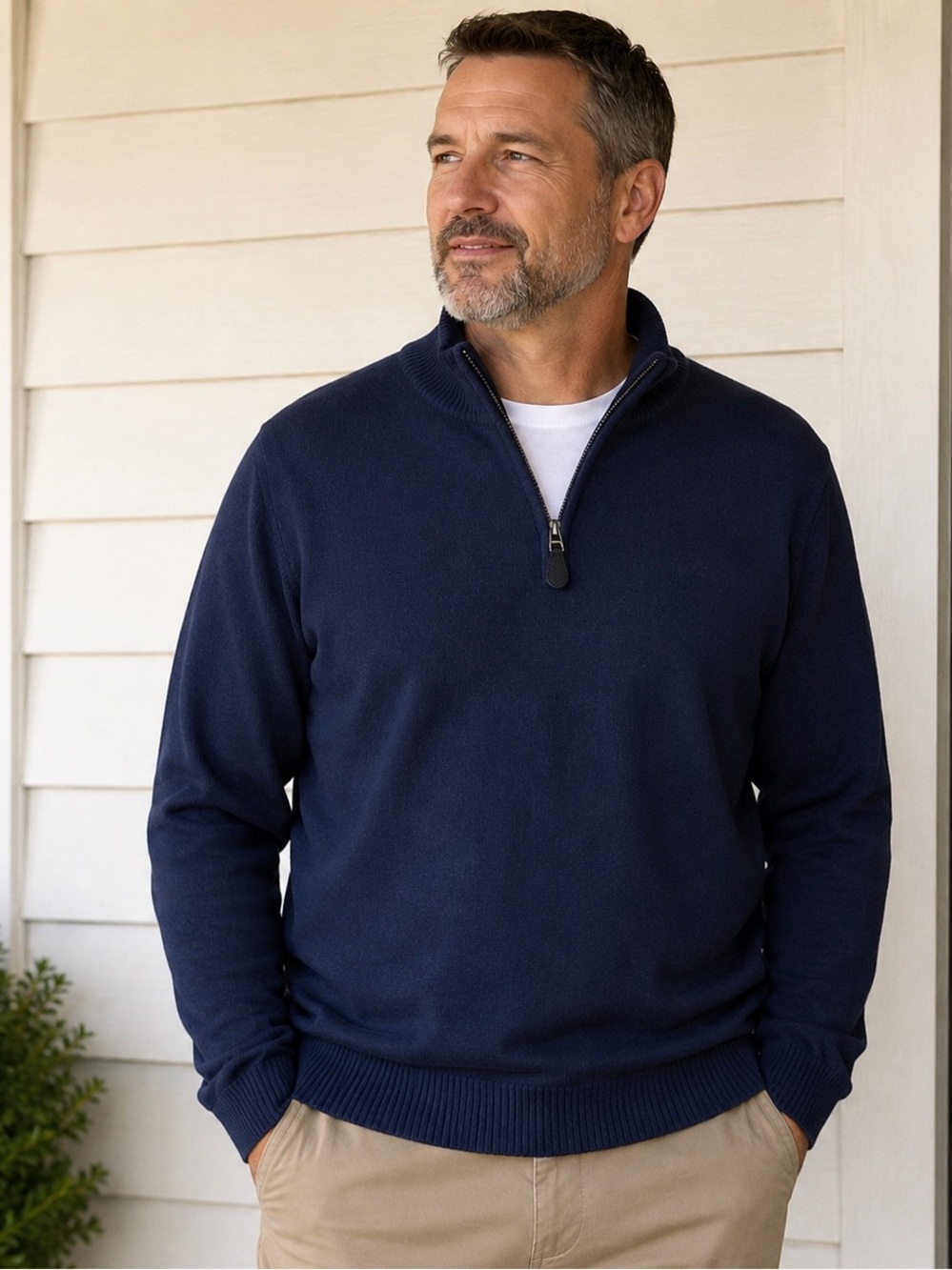 Jos. A. Bank Men’s XL Lambswool Quarter Zip Sweater Navy Blue Classic